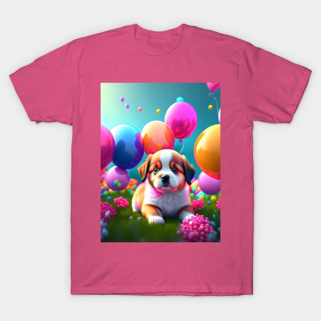 Cute Puppy with balloons T-Shirt by MarionsArt